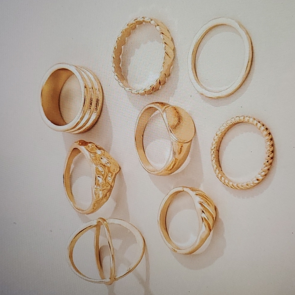 8pcs Variety Fashion Gold Tone Ring for Women's Girl - Picture 3 of 4